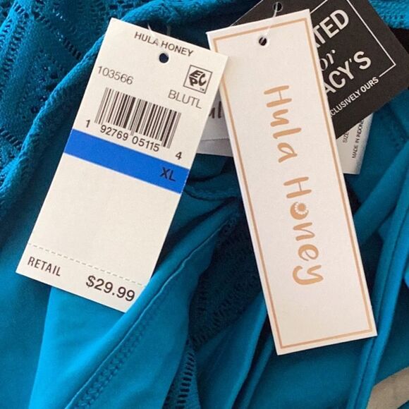 HULA HONEY NWT BLUE TEAL  CROCHET FLOUNCE TANKINI BATHING SUIT WEAR TOP XL - Picture 8 of 8